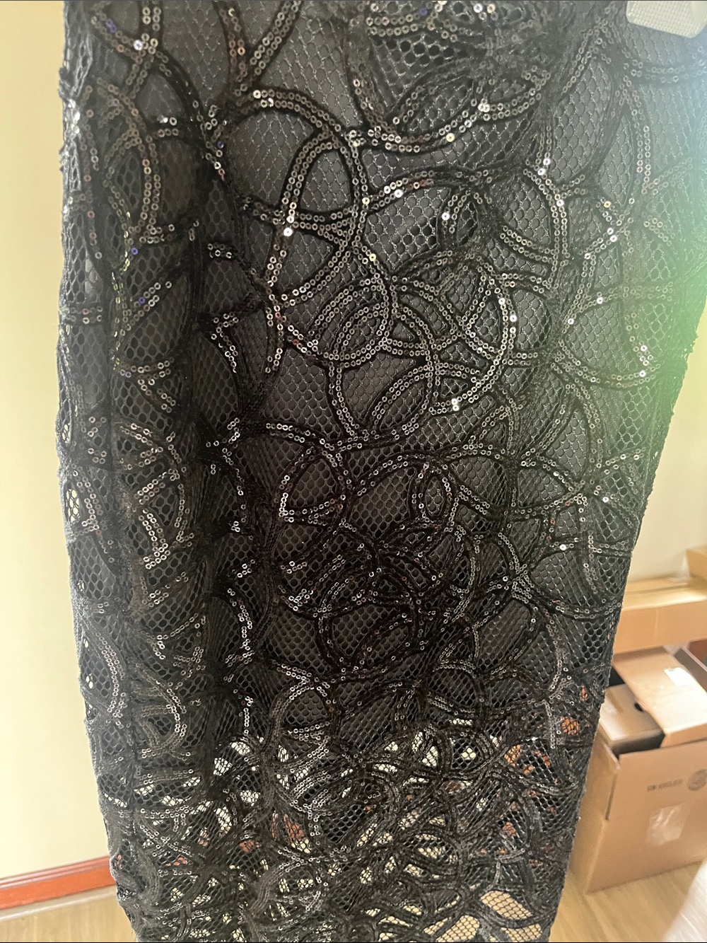 Black Sequin Lace Maxi Skirt